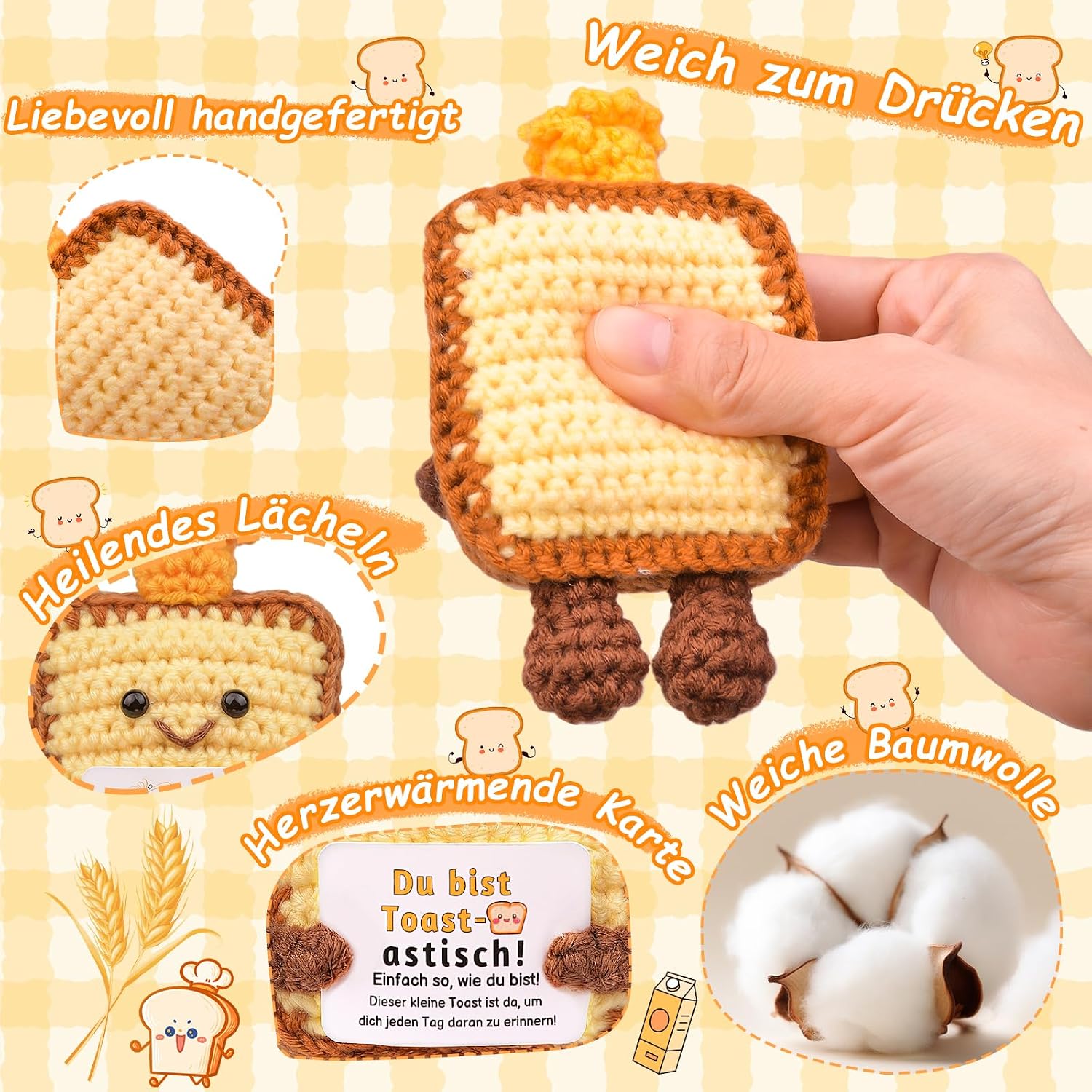 Detalle de Mwmoeen Positive Toast – Handgestrickter Toast als aufmunterndes Geburtstagsgeschenk