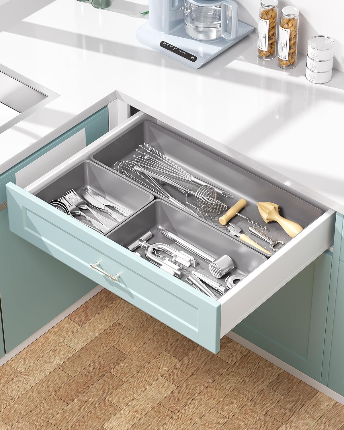Detalle 2 de MLIKLU 10-Pack Plastic Drawer Organizer Trays, 3 Sizes, Stackable, Gray