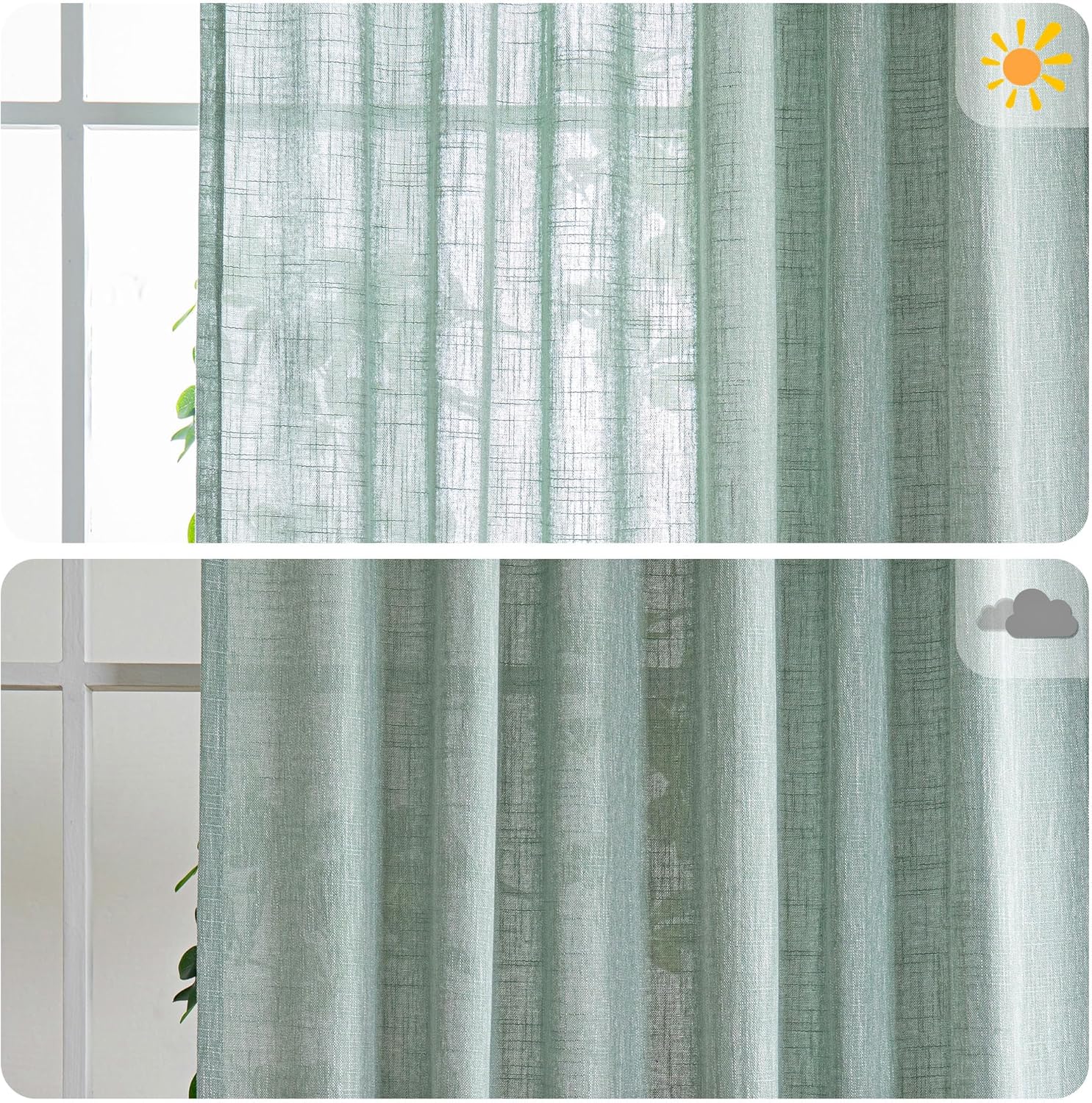 Thumbnail 2 de MYSKY HOME Wohnzimmer-Gardine „Kräuselband“ im 2er-Set (halbtransparent, Leinenoptik) Aqua Blau, H 160 x B 140 cm