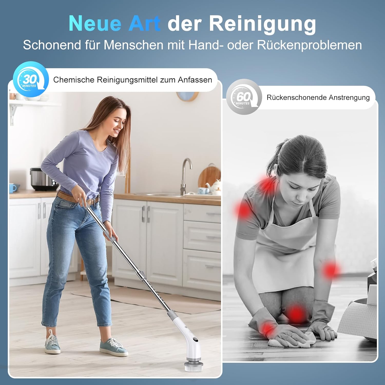 Thumbnail 6 de Elektrische Reinigungsbürste, 7 in 1 mit verstellbarem Griff – IPX7, 2 Geschwindigkeiten, USB-C Ladung