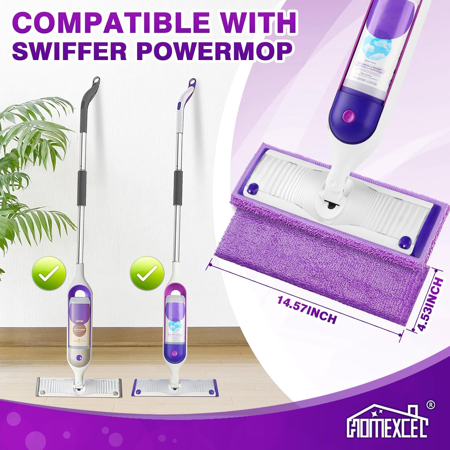 Detalle 2 de HOMEXCEL Reusable Microfiber Mop Pads 8-pack 🧹