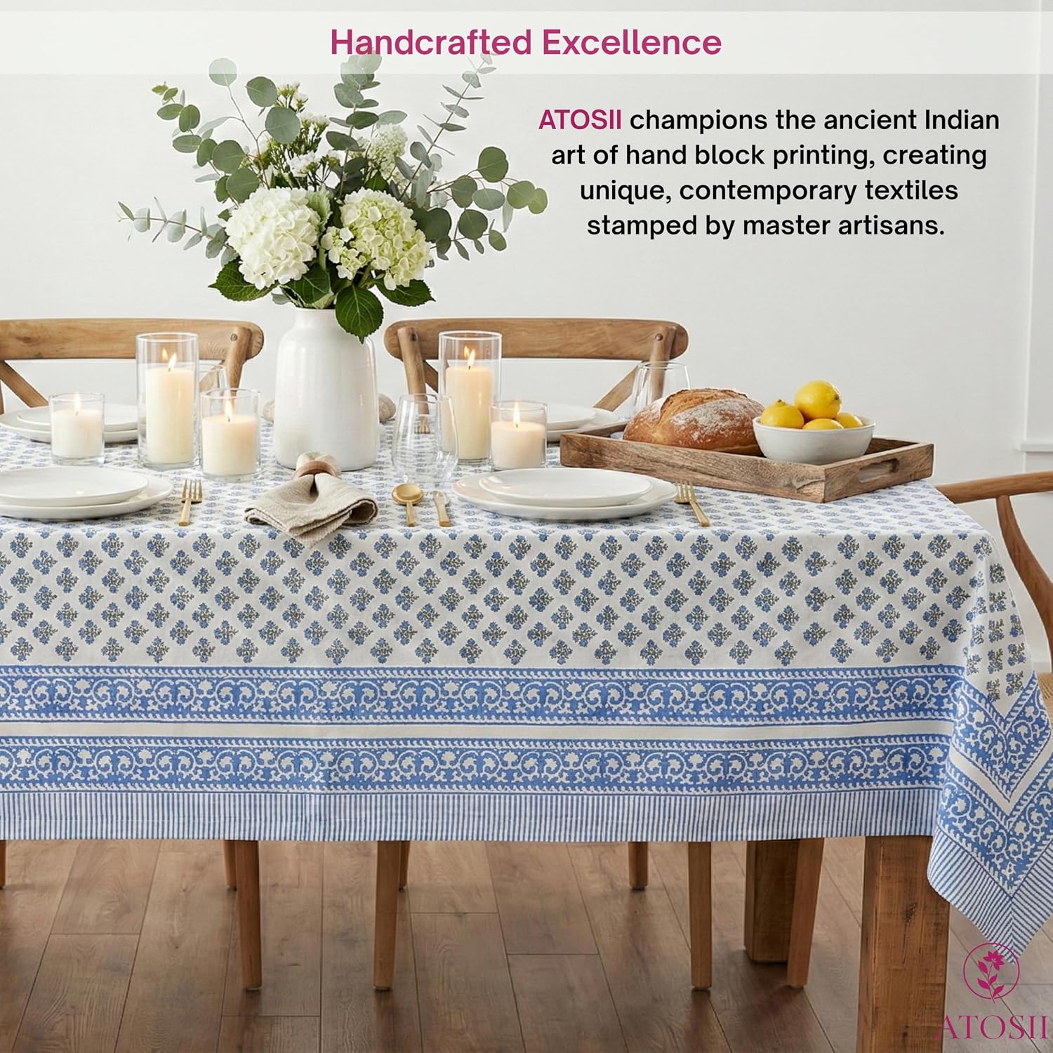 Detalle de ATOSII Cotton Tablecloth, 72 x 108 inches