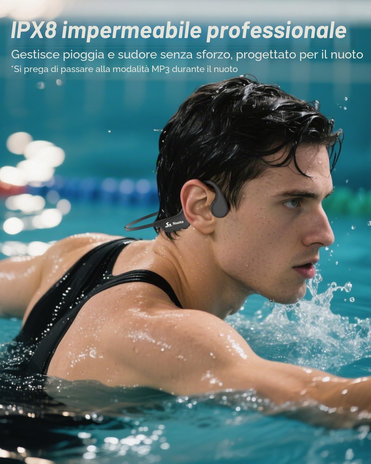 Detalle de ANSTEN Cuffie a conduzione ossea per nuoto Bluetooth 5.4 con MP3 8GB e grado IPX8