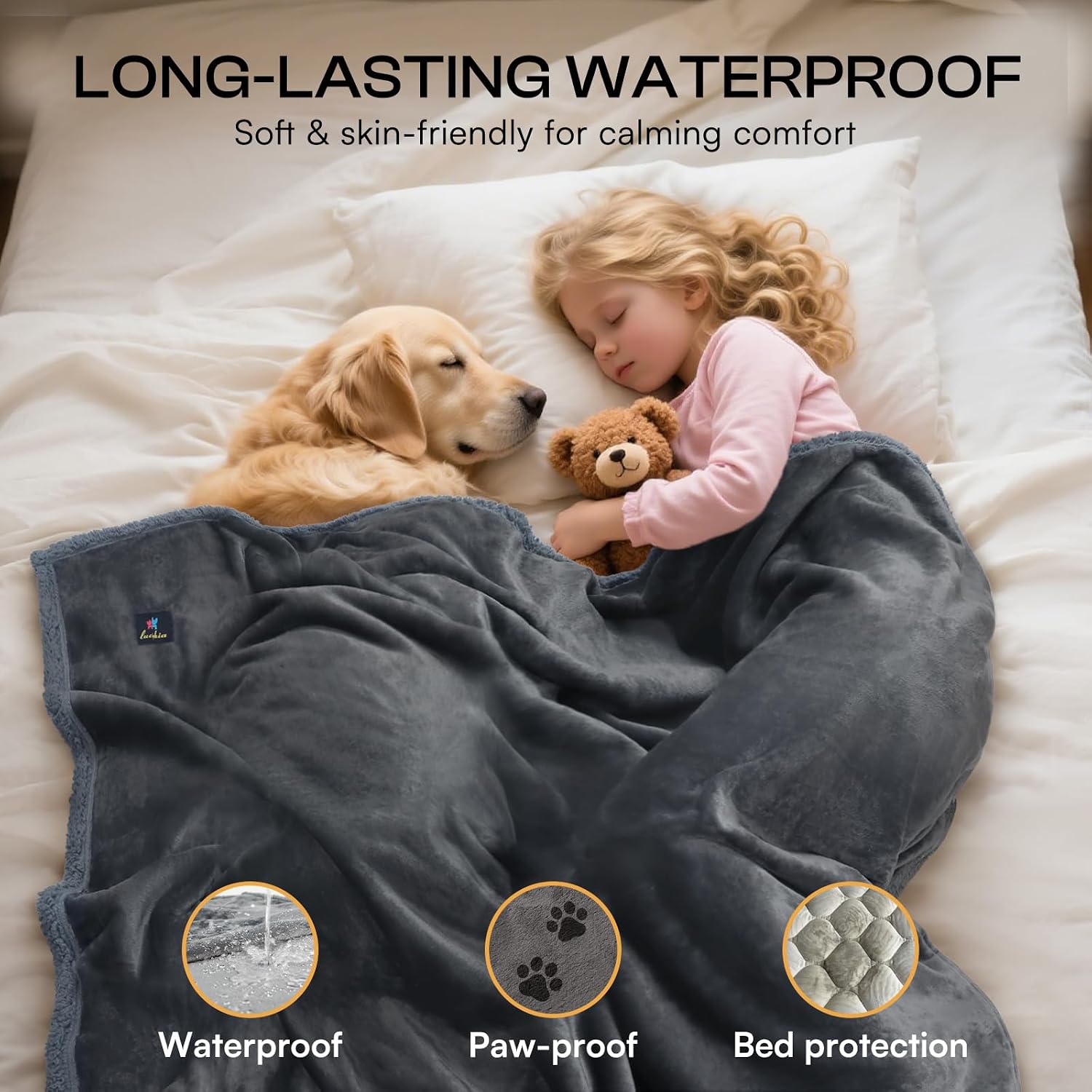 Detalle de luciphia wasserdichte Hundedecke Lichtgrau S (71 × 102 cm) – reversible Decke mit Innen-Schutz