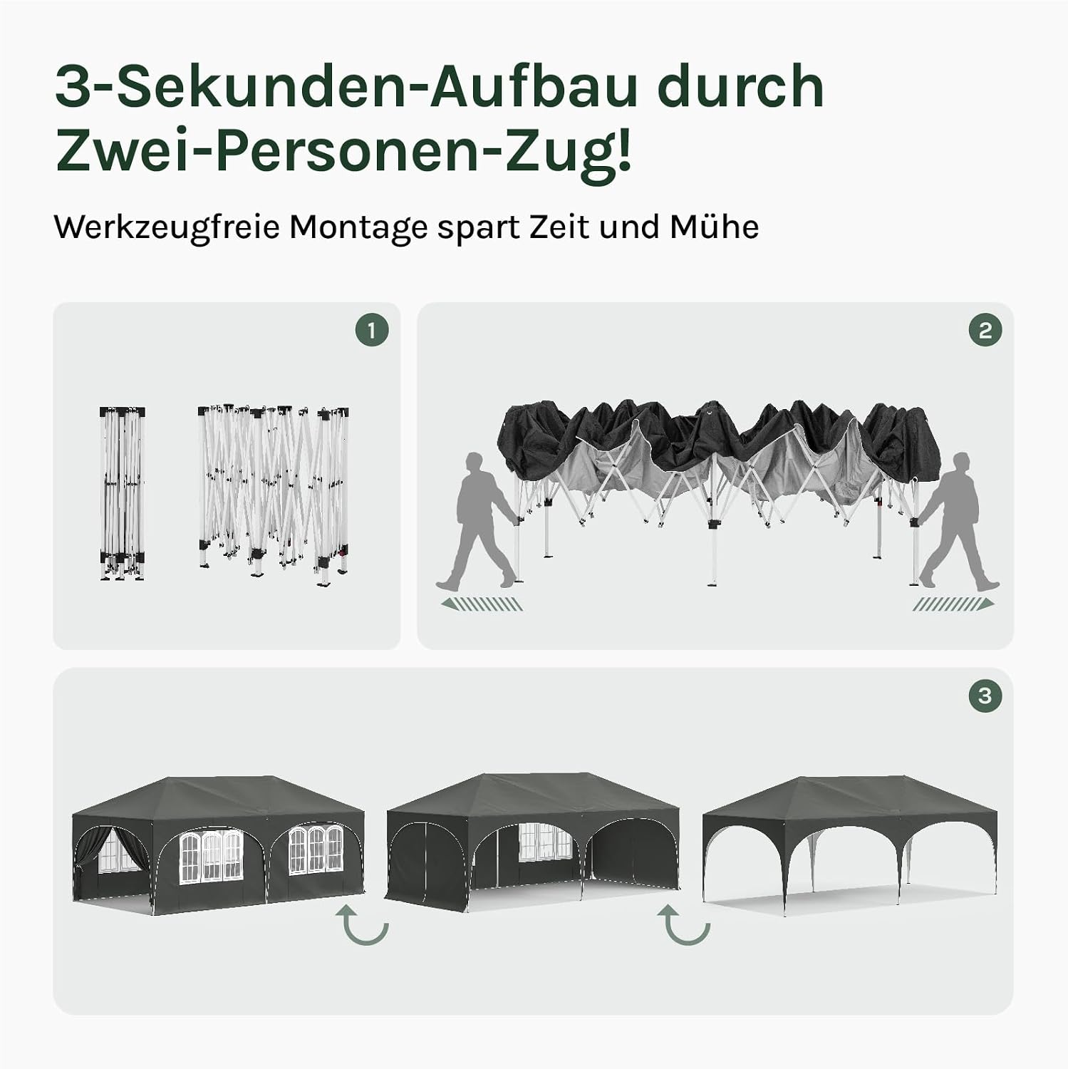 Detalle de WOLTU Pavillon 3x6 m – faltpavillon mit 6 Seitenwänden, UV-Schutz 50+, wasserabweisend, höhenverstellbar
