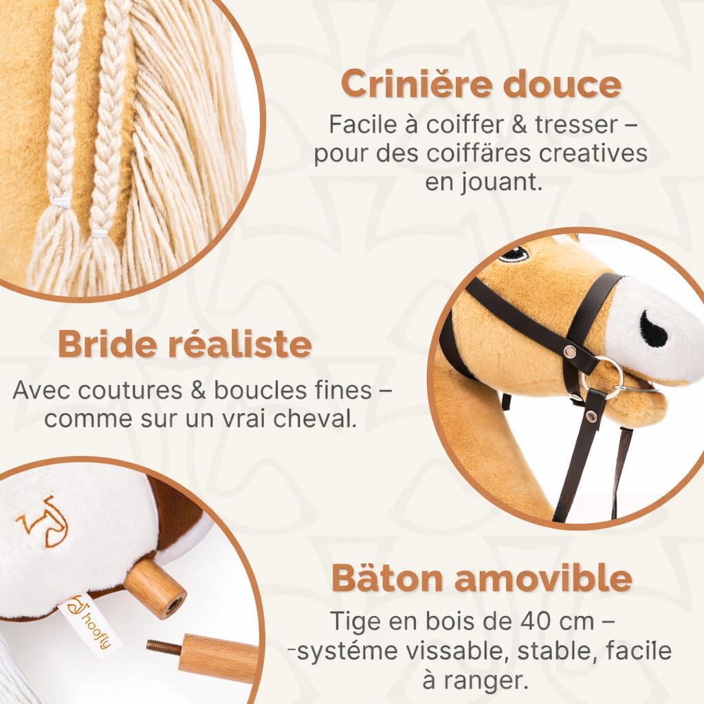 Detalle de Hoofly Hoof-05-BR Hobby Horse, bruin stokpaard met afneembare stok