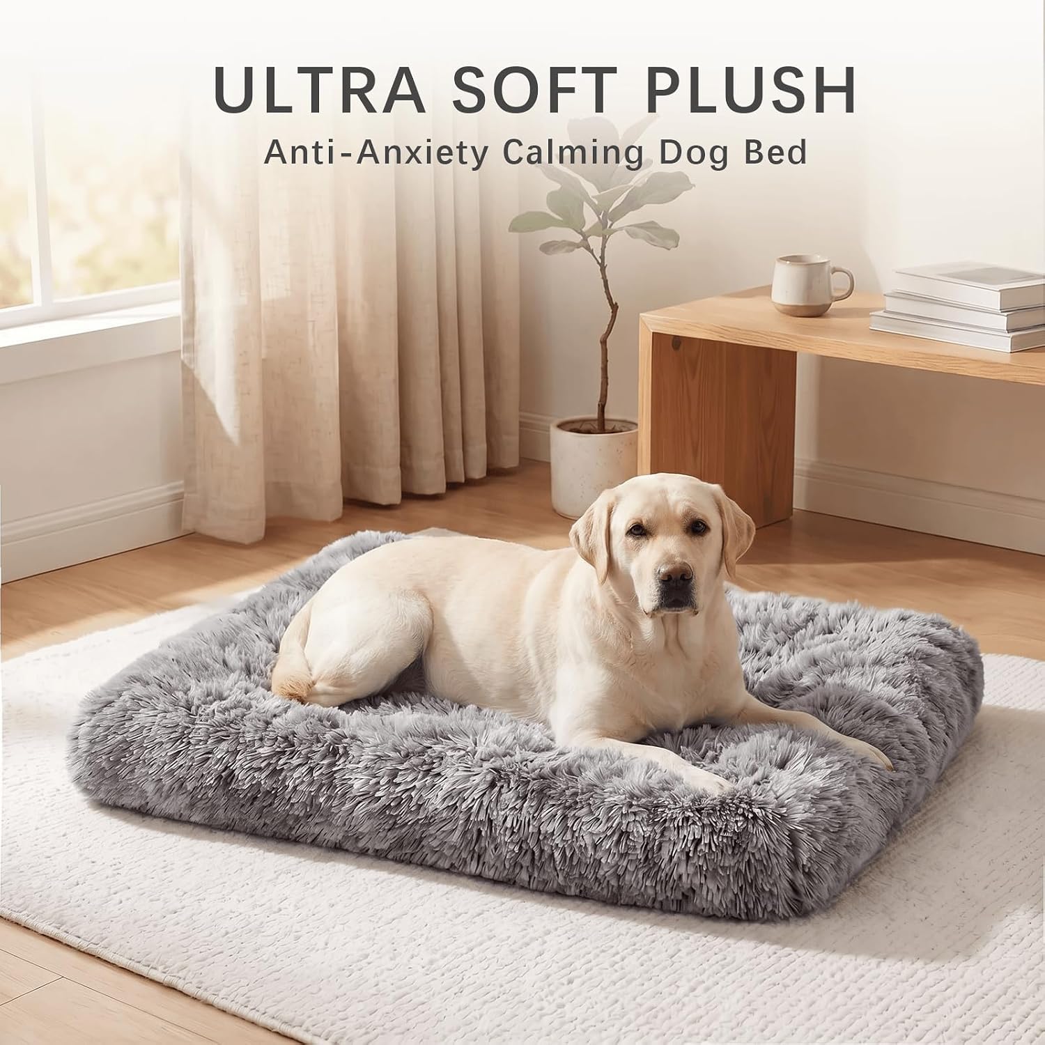 Detalle de Jaspuriea Large Dog Bed: Washable, Calming Crate Mattress (90x60x8cm) with Anti-Slip Bottom