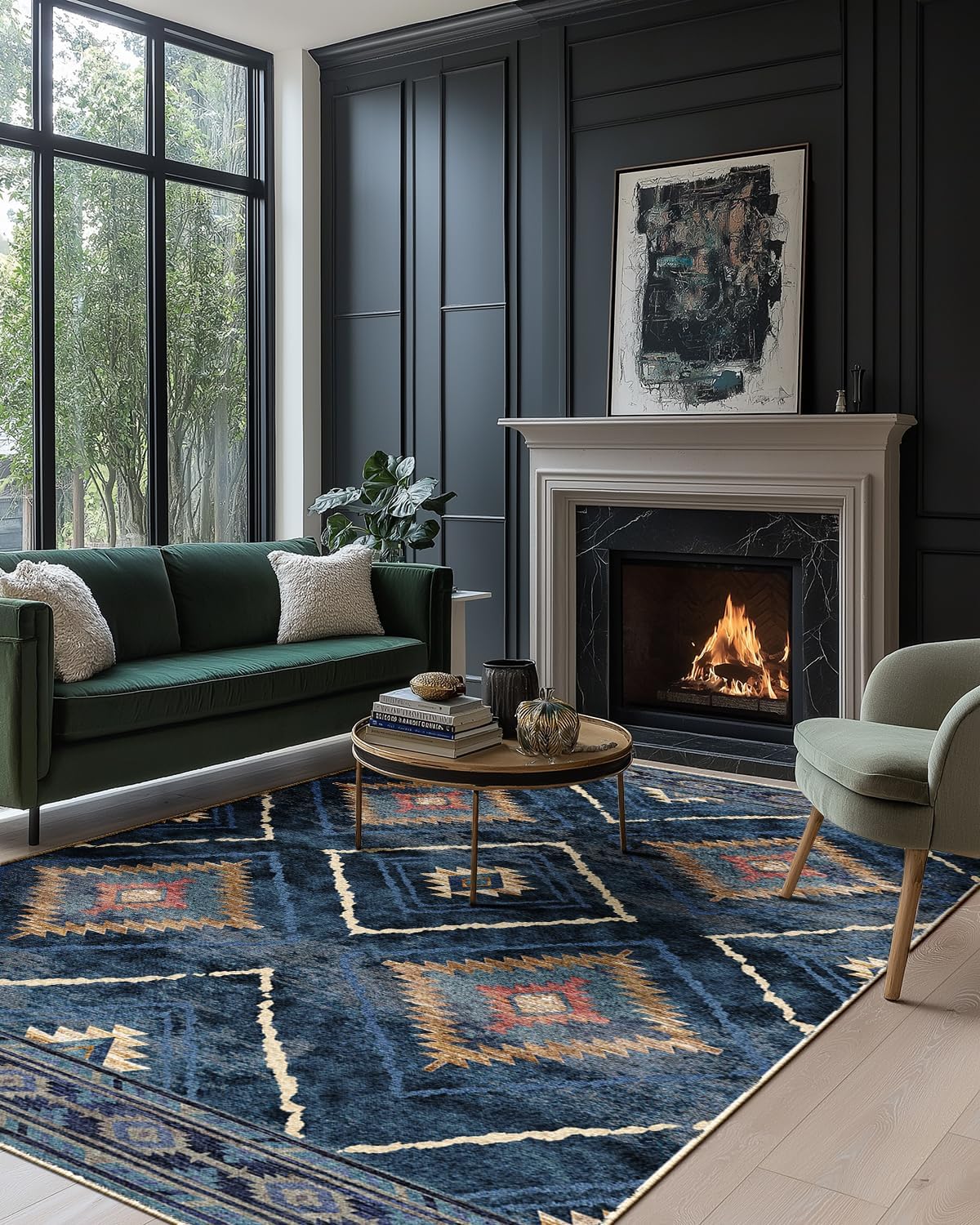 Thumbnail 2 de DEFYNEE Machine Washable Large Rug 180x270 cm – Blue, Non-Slip, Short Pile for Living Rooms