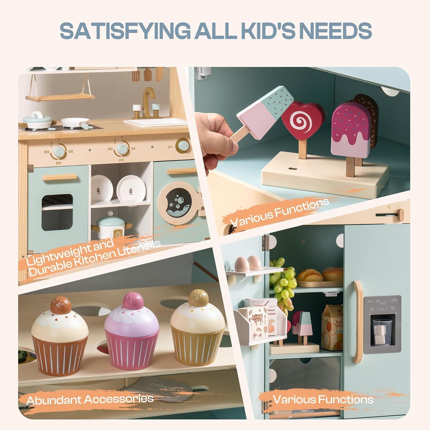 Thumbnail 4 de ROBOTIME Wooden Play Kitchen: Toddler Kitchen Set with Oven, Fridge & Washing Machine