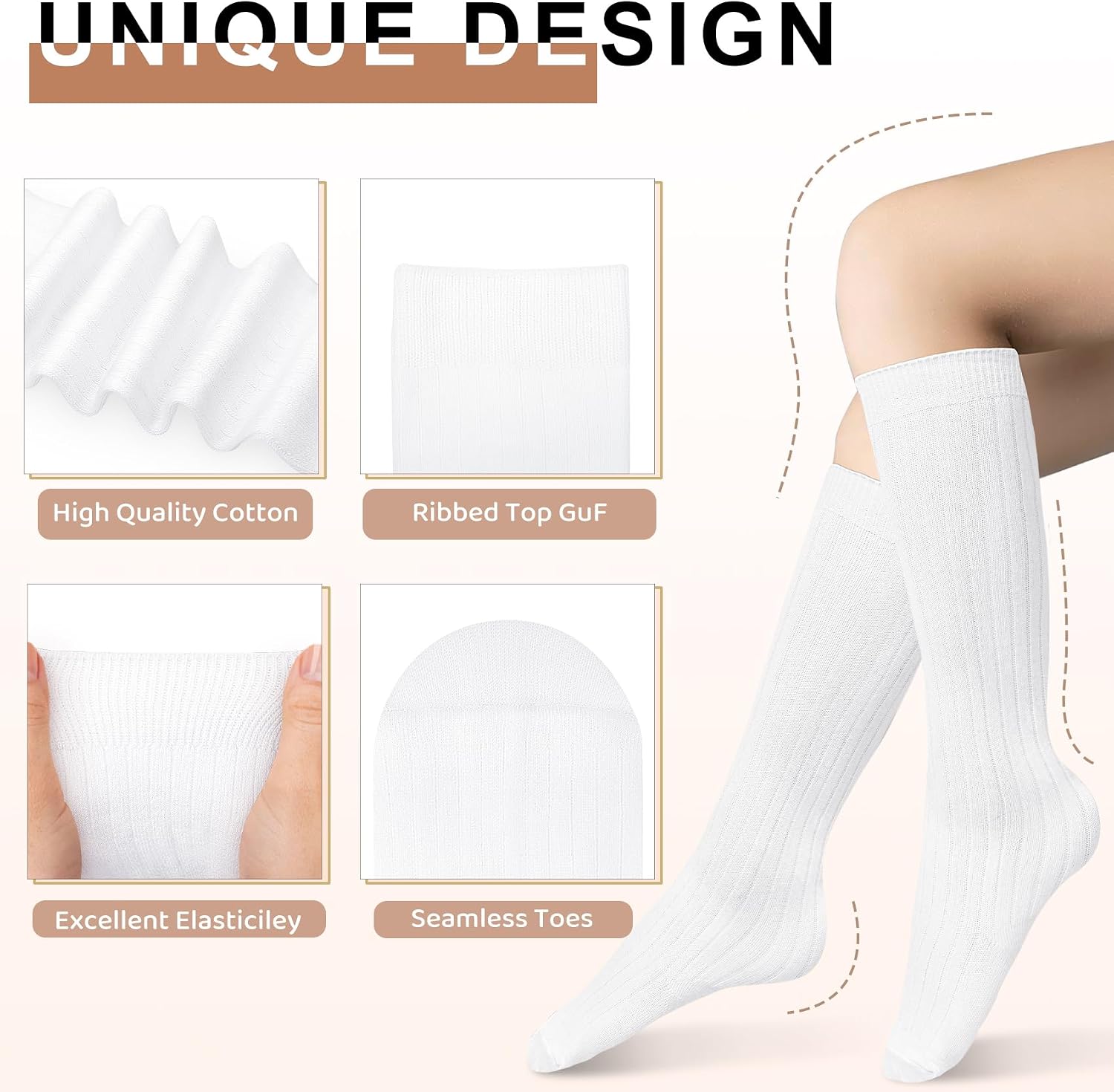 Detalle de Chalier Girls’ Knee-High Socks, 4 Pairs