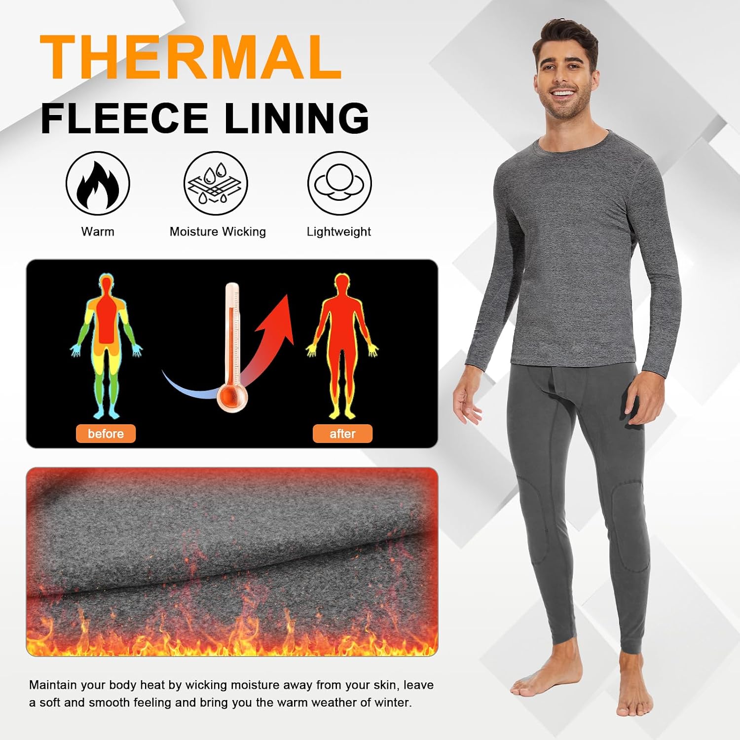 Detalle de SIMIYA Men's Thermal Crewneck Undershirt, Fleece-Lined, Moisture-Wicking, 4-Way Stretch