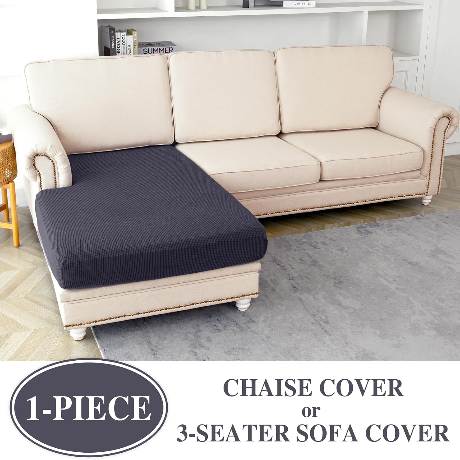 Thumbnail 1 de LA MEACK Chaise Couch Cushion Cover – Washable Stretch Slipcover for Chaise or 3-Seater