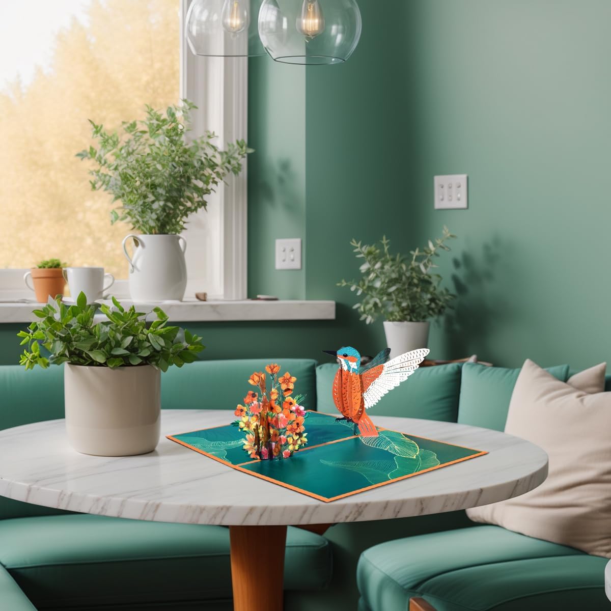 Thumbnail 4 de CNLITIHEKA 3D Kolibri Pop Up Karte – Vielfache Anlasskarten mit Blumenparche und Umschlag