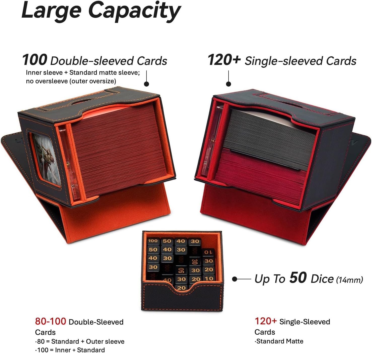 Thumbnail 2 de Mage Tech Commander Deck Box with 35pt Holder, Brick & Dice Tray (Black/Blue) — Fits 100 Double-Sleeved MTG Cards