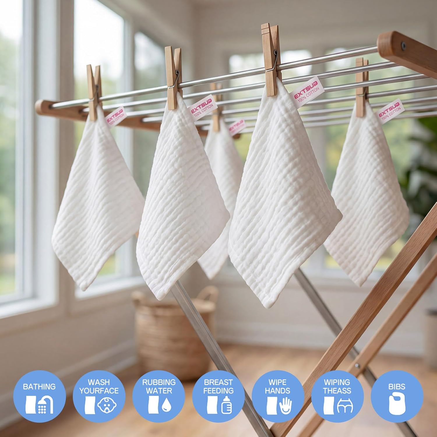 Thumbnail 6 de EXTSUD Baby Waschlappen Musselin 10er 25x25 cm