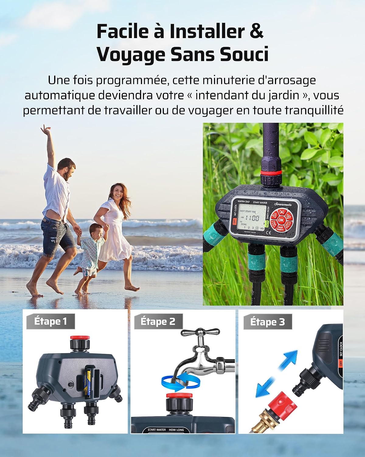 Thumbnail 6 de DEWENWILS Programmateur Arrosage 4 Voies – 4 programmes indépendants par zone (IP54)