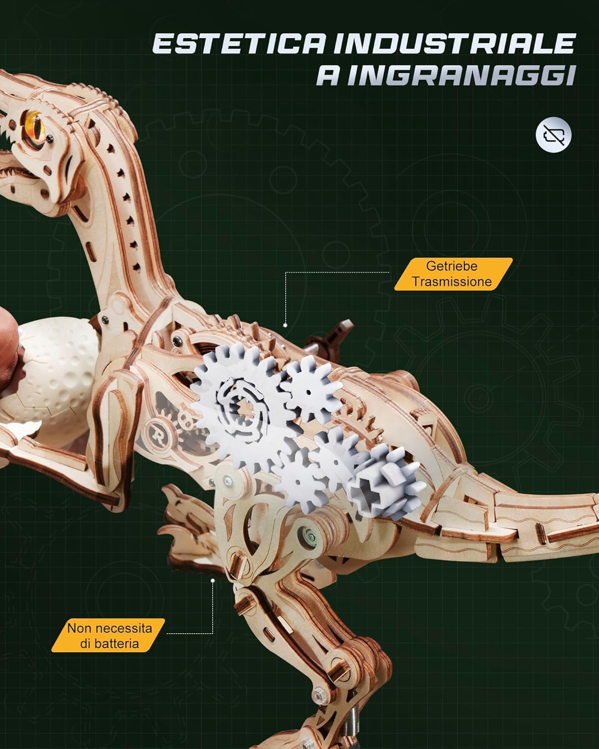Thumbnail 5 de ROKR Puzzle 3D Legno LD01: Velociraptor, modello meccanico in legno per adulti e bambini