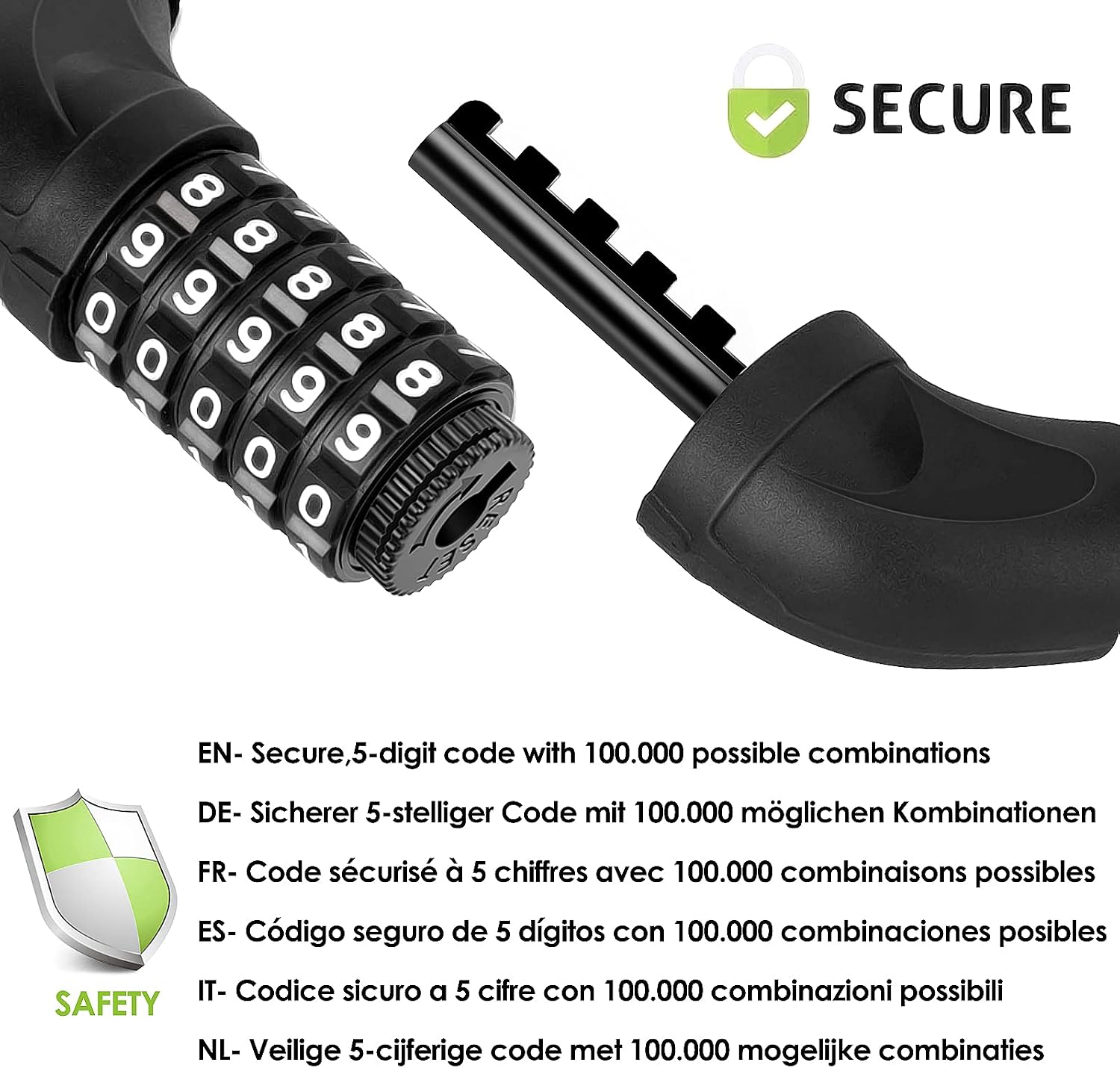 Detalle de SPGOOD Bike Lock 830 mm chain, 5-digit code