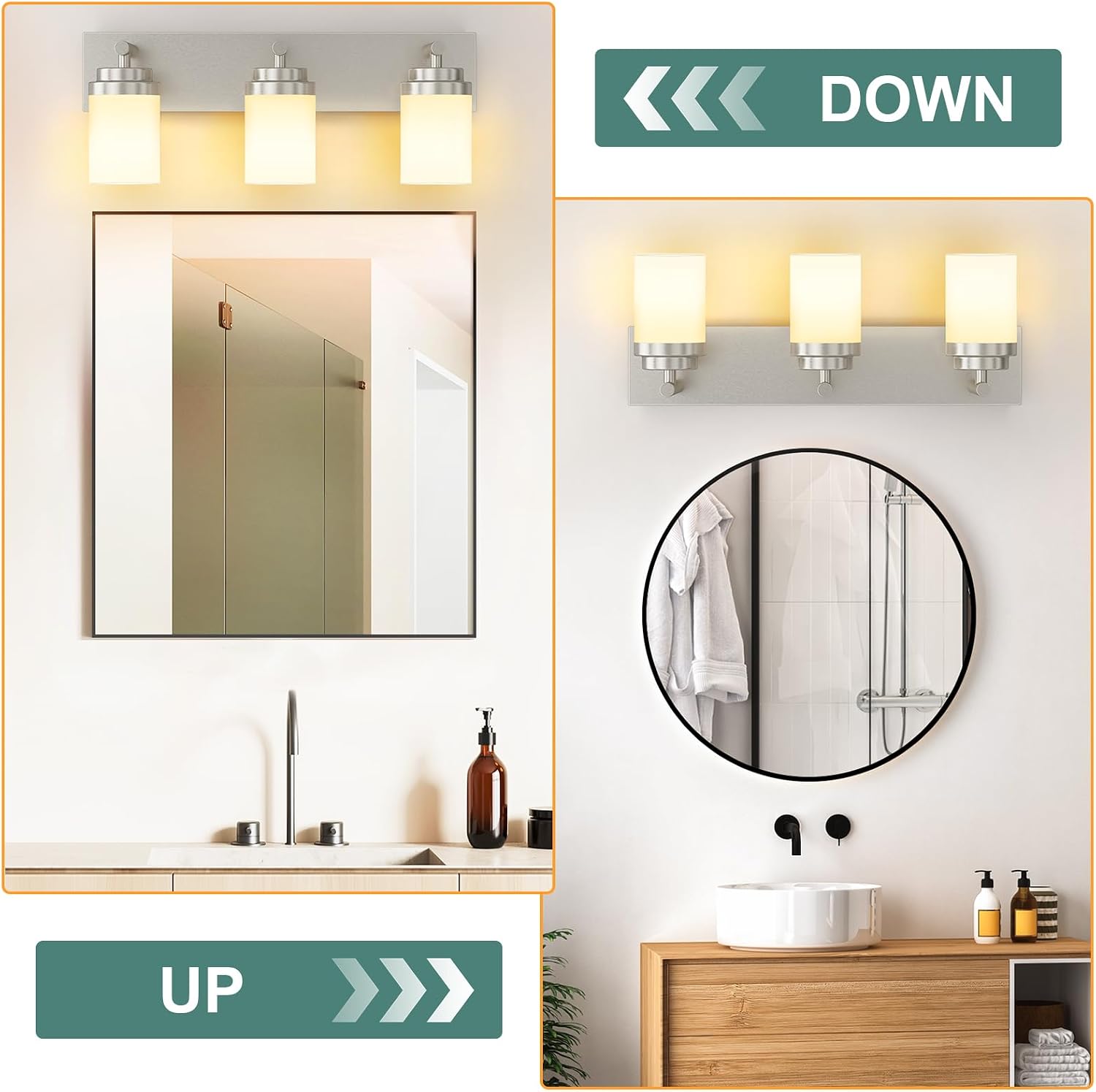 Detalle de IZORRO HL101-3T-Ni-WT Bathroom Vanity Light, 3-Light Brushed Nickel