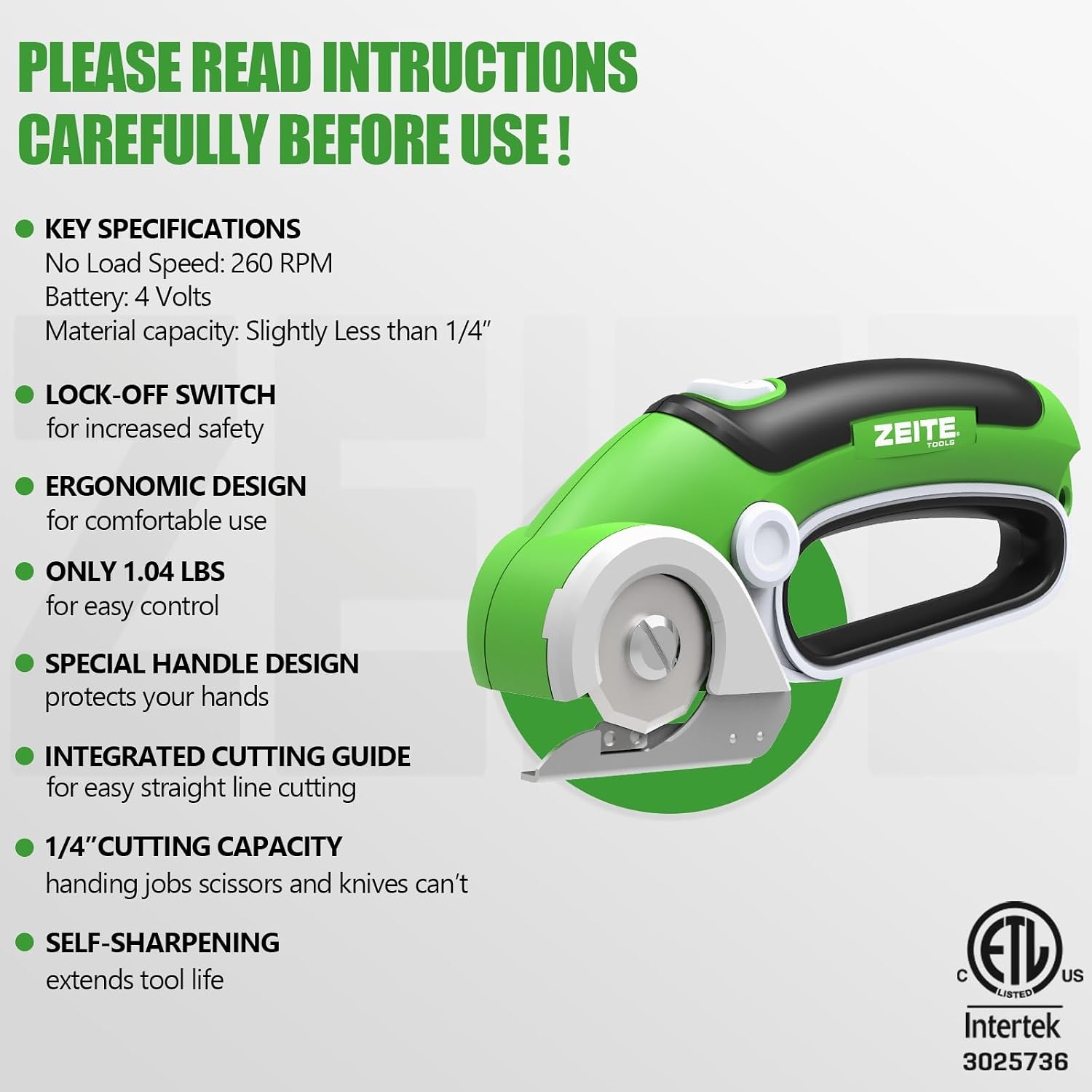 Detalle de ZEITE ZPT-SC-40R 4V Cordless Electric Scissors with Self-Sharpening Blade