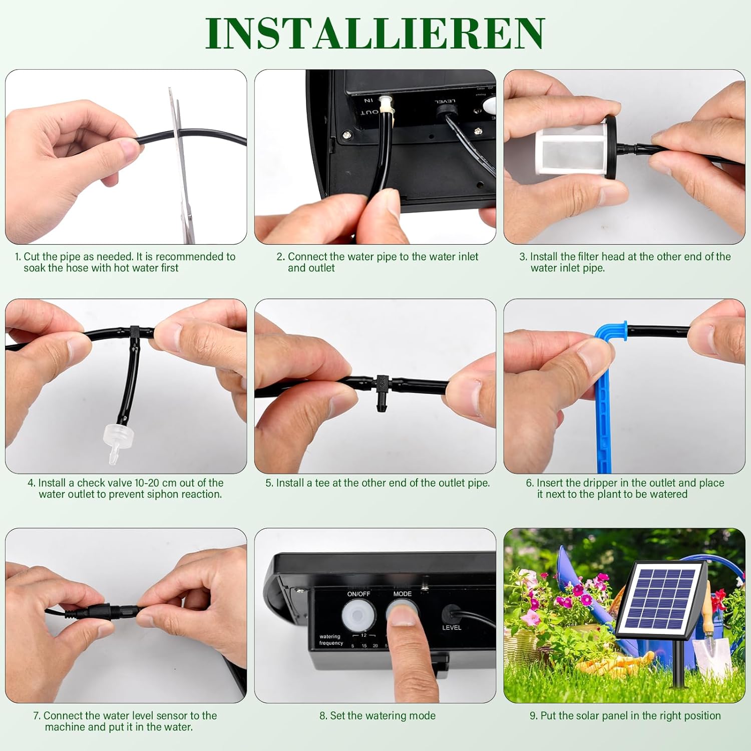 Thumbnail 5 de Onherm Irrigazione Automatica a Energia Solare con tubo lungo 15 m e gocciolatore – kit per balcone e giardino