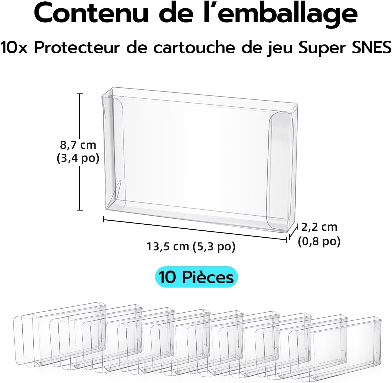 Thumbnail 4 de Mcbazel LOT 10 Housses de Protection Transparentes pour Cartouches SNES