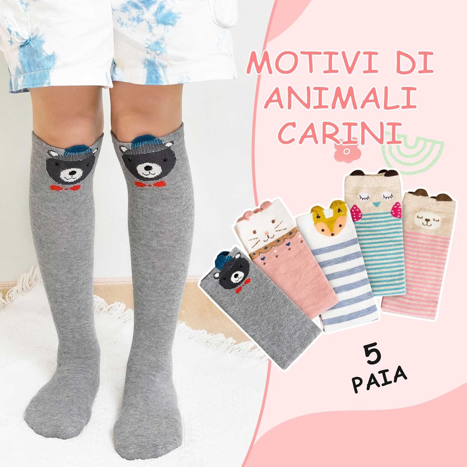 Thumbnail 6 de LOFIR calzini ginocchio bambina e ragazze in cotone senza cuciture (5 paia), 23-38