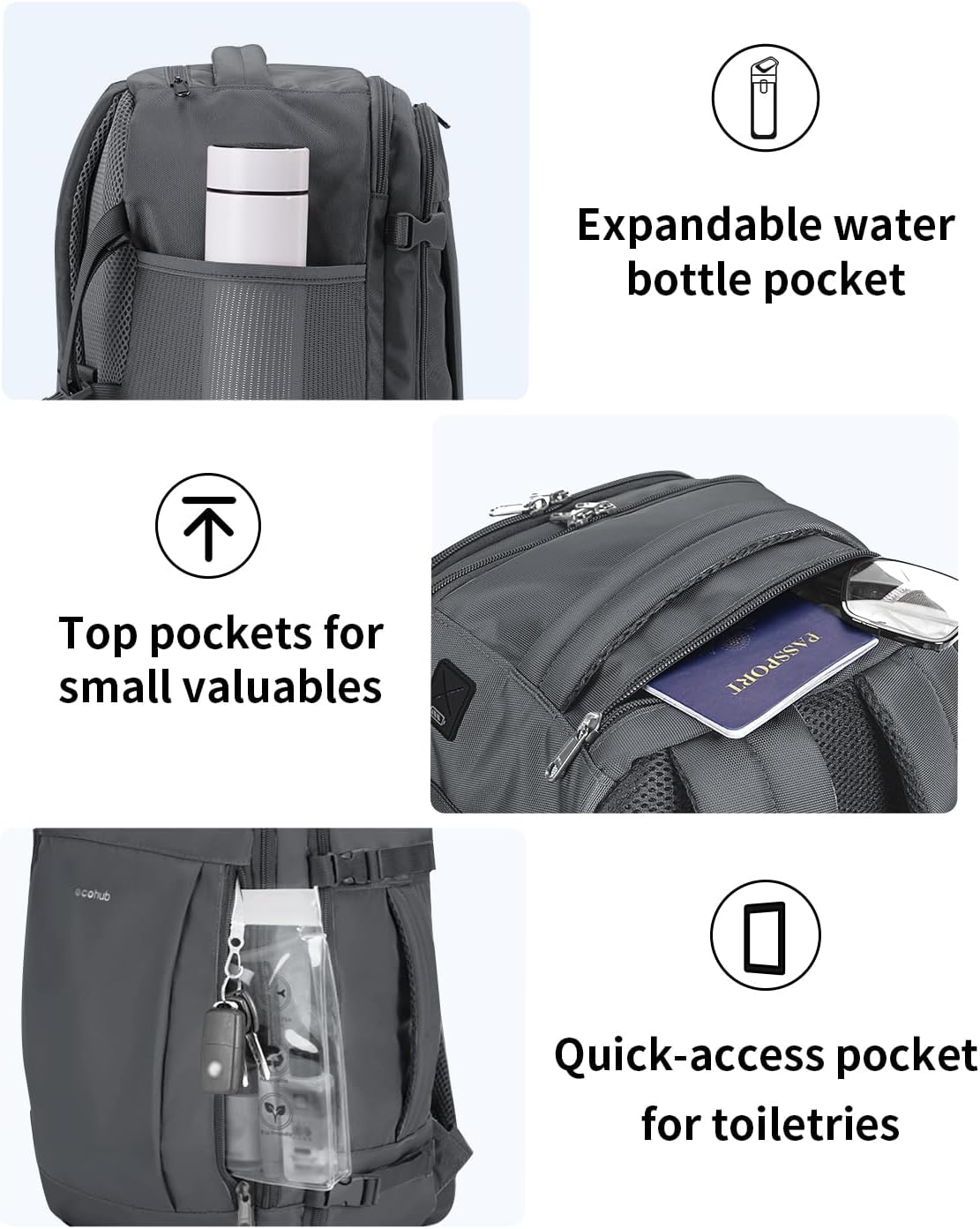 Thumbnail 5 de ECOHUB 17'' Travel Backpack: 25L Personal Item with USB Port, Flight Approved & Water Resistant