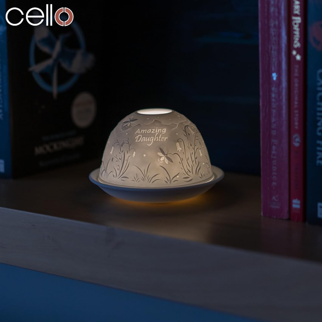 Detalle de Cello Cello Porcelain Tealight Holder Dome – “Amazing Daughter” 3D lithophane dome LED tealight warmer
