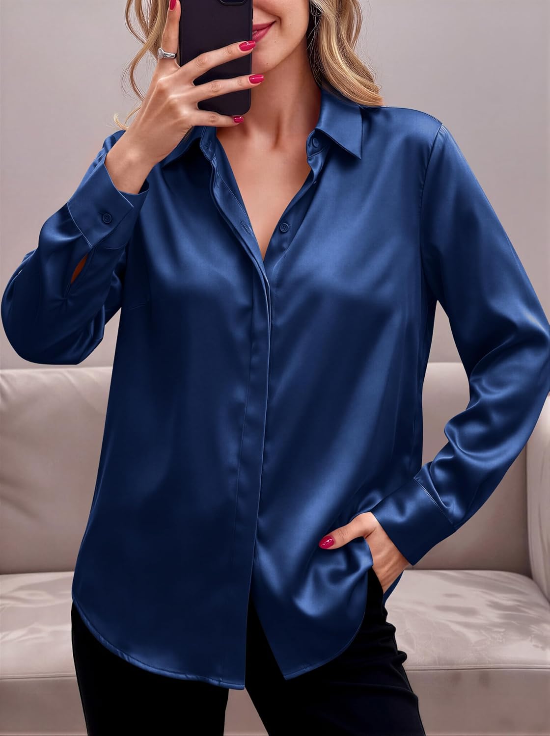 Thumbnail 4 de Zeagoo Satin Blouses for Women: Casual Silk-Feel Button-Down Top