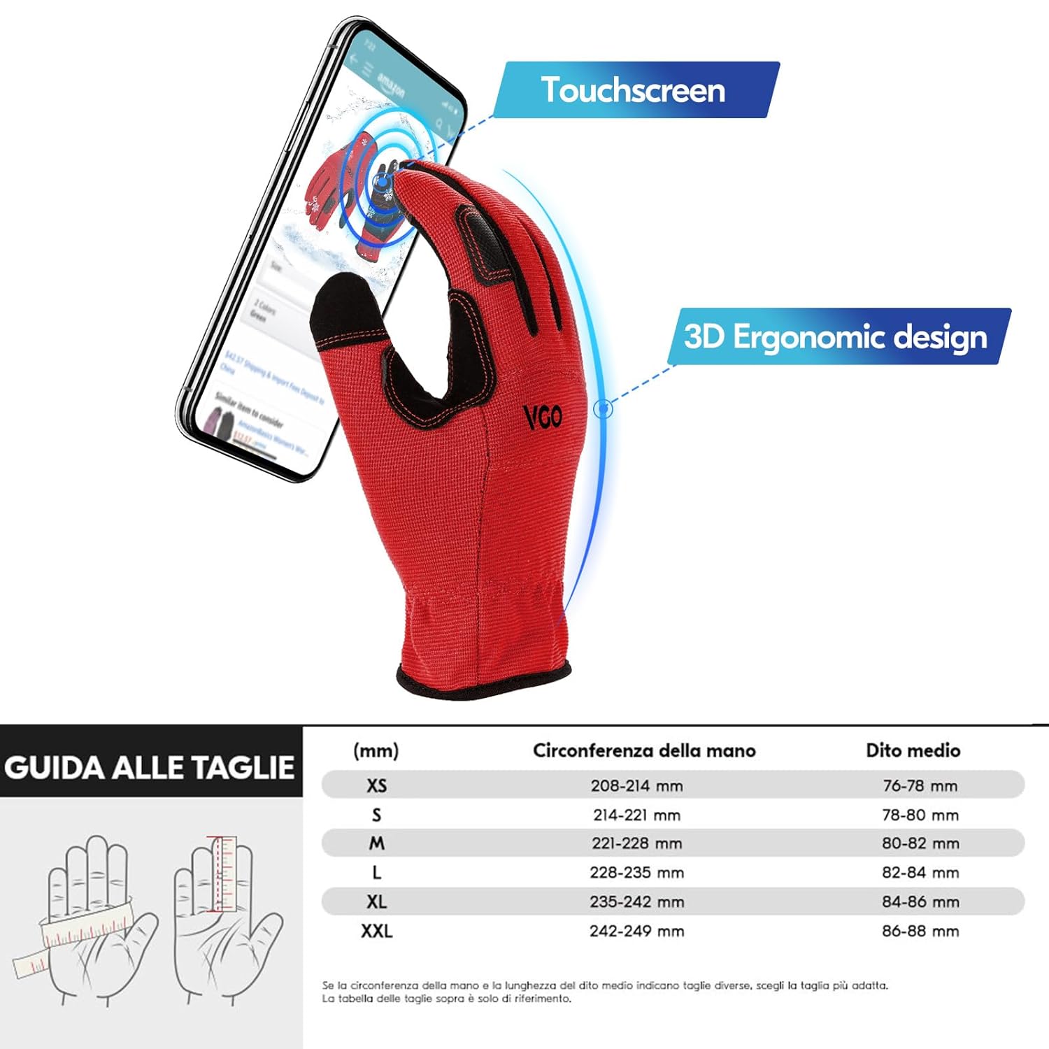 Thumbnail 5 de Vgo... Guanti da lavoro invernali impermeabili con touchscreen, termici (1 paio) – per edilizia, magazzino e giardinaggio