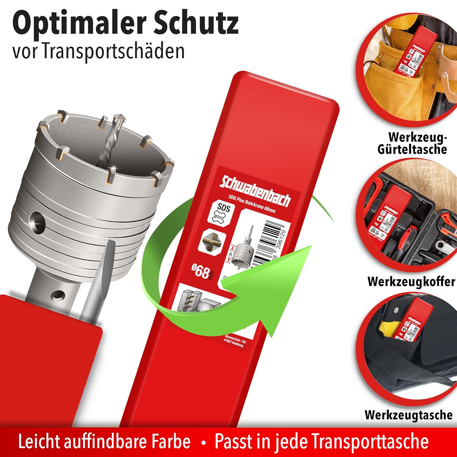 Thumbnail 6 de SCHWABENBACH® SDS-Plus Bohrkrone 68 mm für Steckdosen – Kronenbohrer Mauerwerk mit 8 Hartmetallzähnen