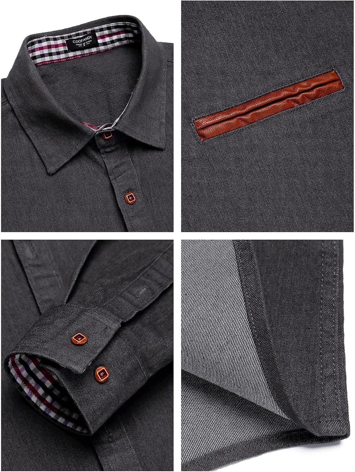 Detalle de COOFANDY Denim Shirt Langarm – Jeanshemd mit Kent-Kragen und Cowboy-Style