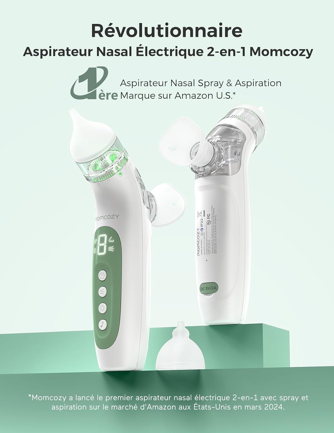 Detalle 2 de Momcozy BN07 Mouche Bébé Électrique 2-en-1 – Aspiration et nebulisation
