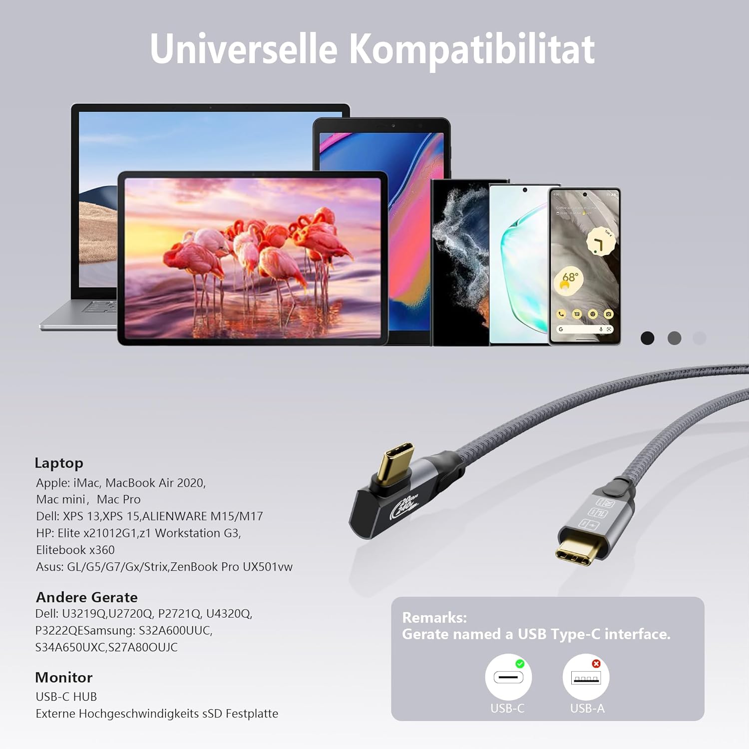 Thumbnail 6 de MOPOCHG 240W USB‑C‑Kabel 3 m 90° für Laptops