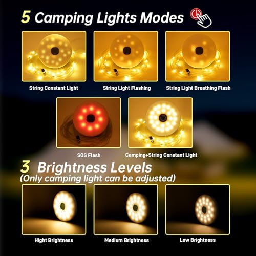 Thumbnail 2 de Giliwosy Camping Lichterkette 10 m – Aufrollbar, 8 Modi, 2600 mAh Akku, Timer, IP44/IP65, USB-Aufladung