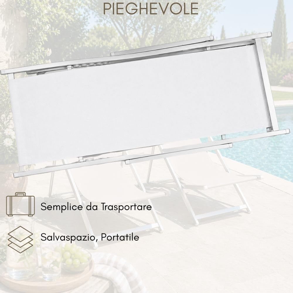 Detalle de ZIK Set 2 Sedia Sdraio Pieghevole da Giardino con Cuscino Rimovibile — Bianco