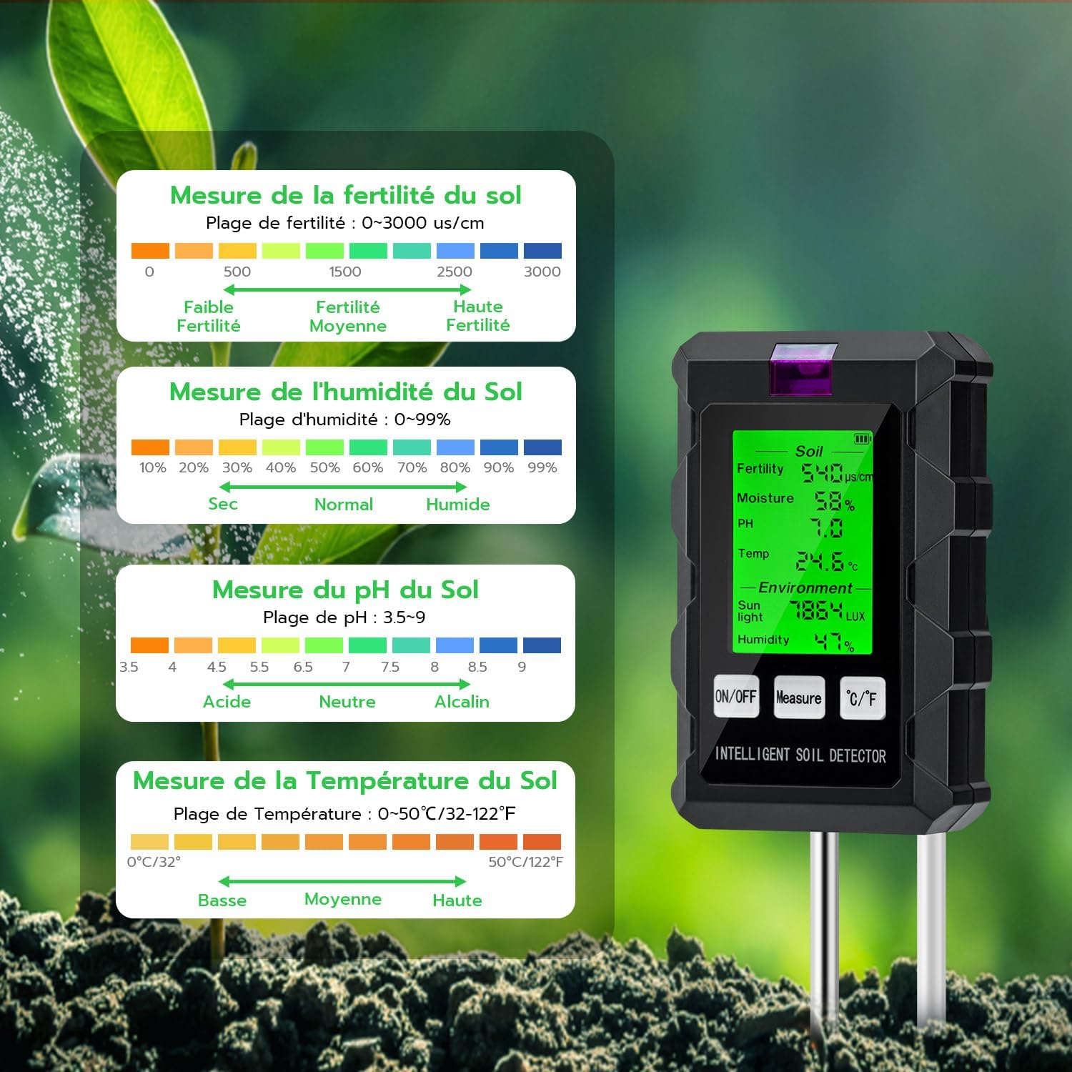 Detalle de Wigearss Testeur 6 en 1 pH sol