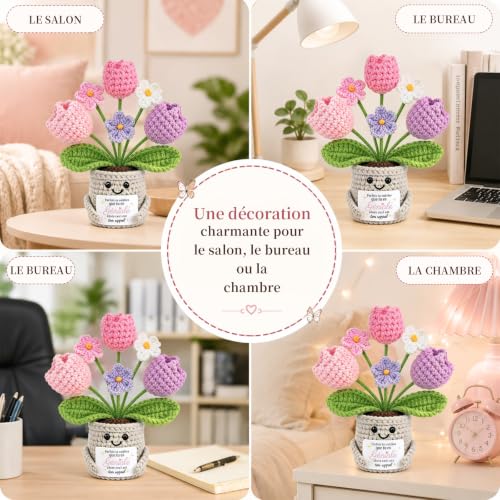 Detalle 2 de Cadeau Tulipe en Tricot Fait Main de XIZIDA - Carte motivante pour Femme