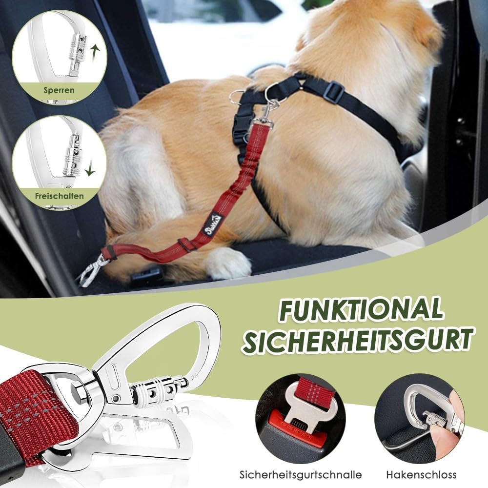 Thumbnail 6 de SlowTon Hundegeschirr mit Sicherheitsgurt für Auto – atmungsaktives 2-in-1 Gurt-System in Rot (S)