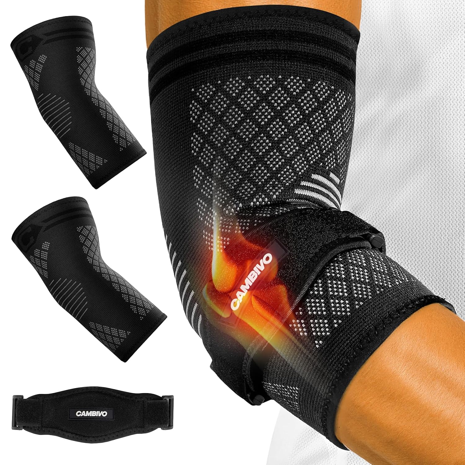 Detalle de CAMBIVO EB25 Elbow Brace Set with Compression Sleeves and Adjustable Strap