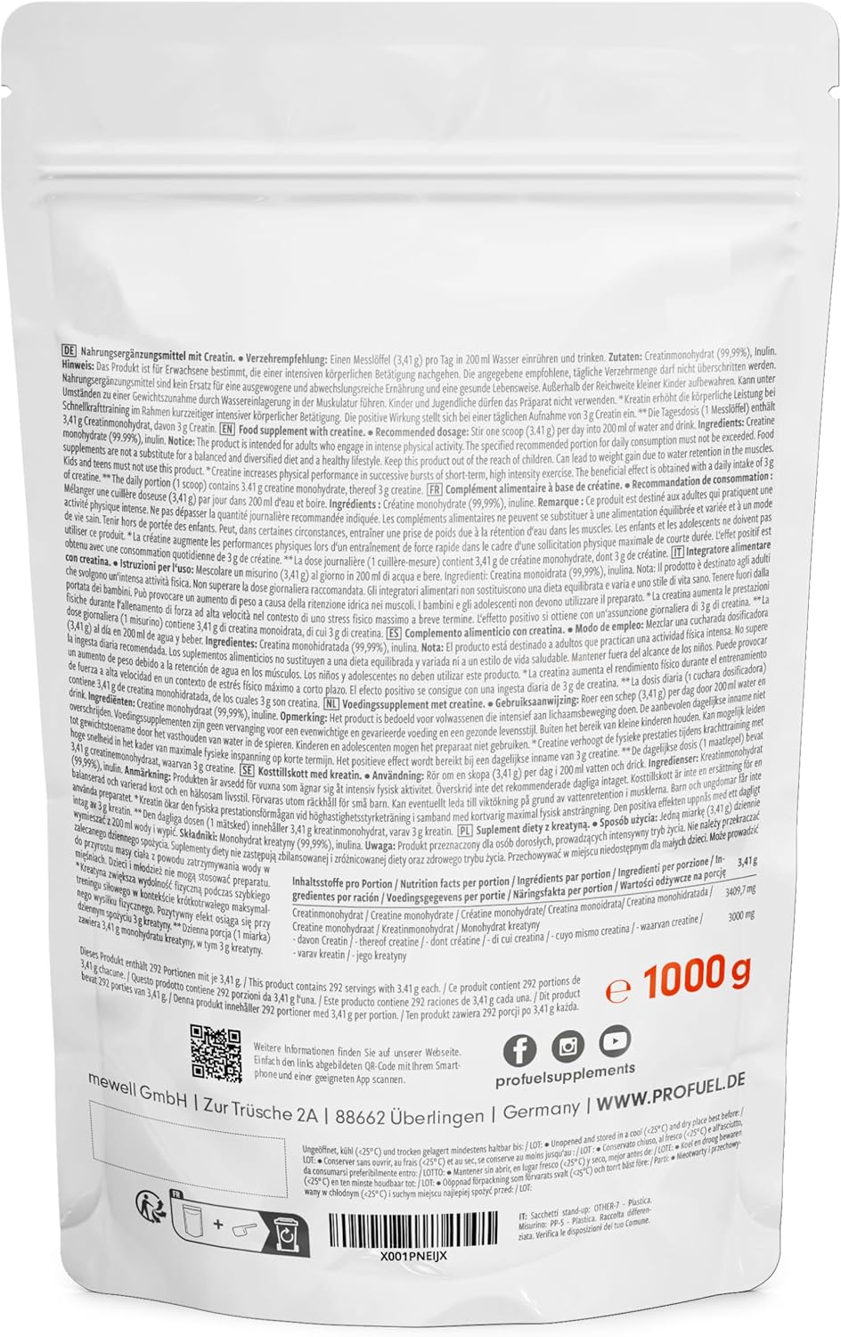 Thumbnail 5 de Creatin Monohydrat Pulver 1kg 3 g pro Portion