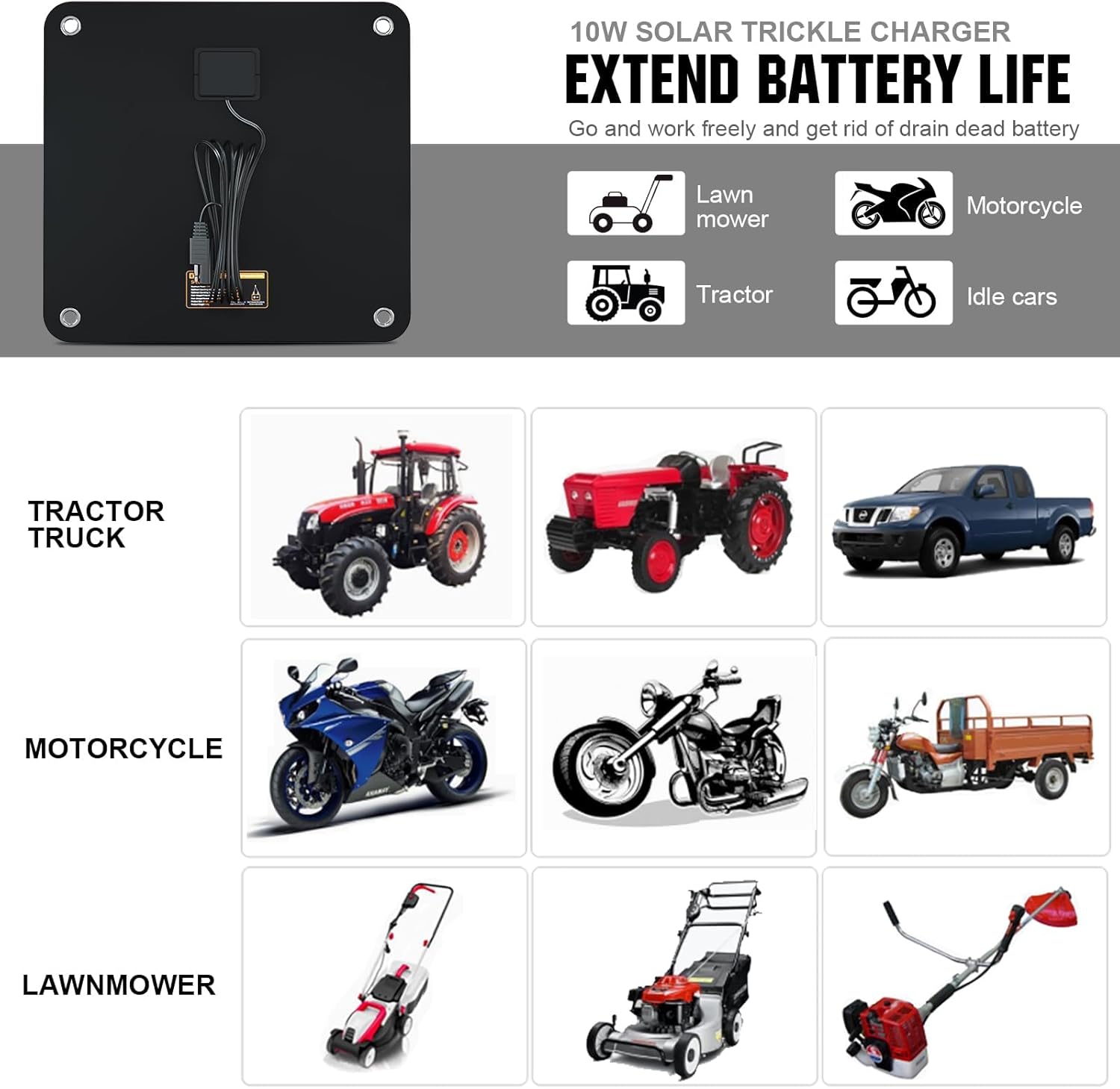 Thumbnail 3 de ECO-WORTHY 10W Solar Car Battery Charger Maintainer — 12V Waterproof Portable Trickle Charger