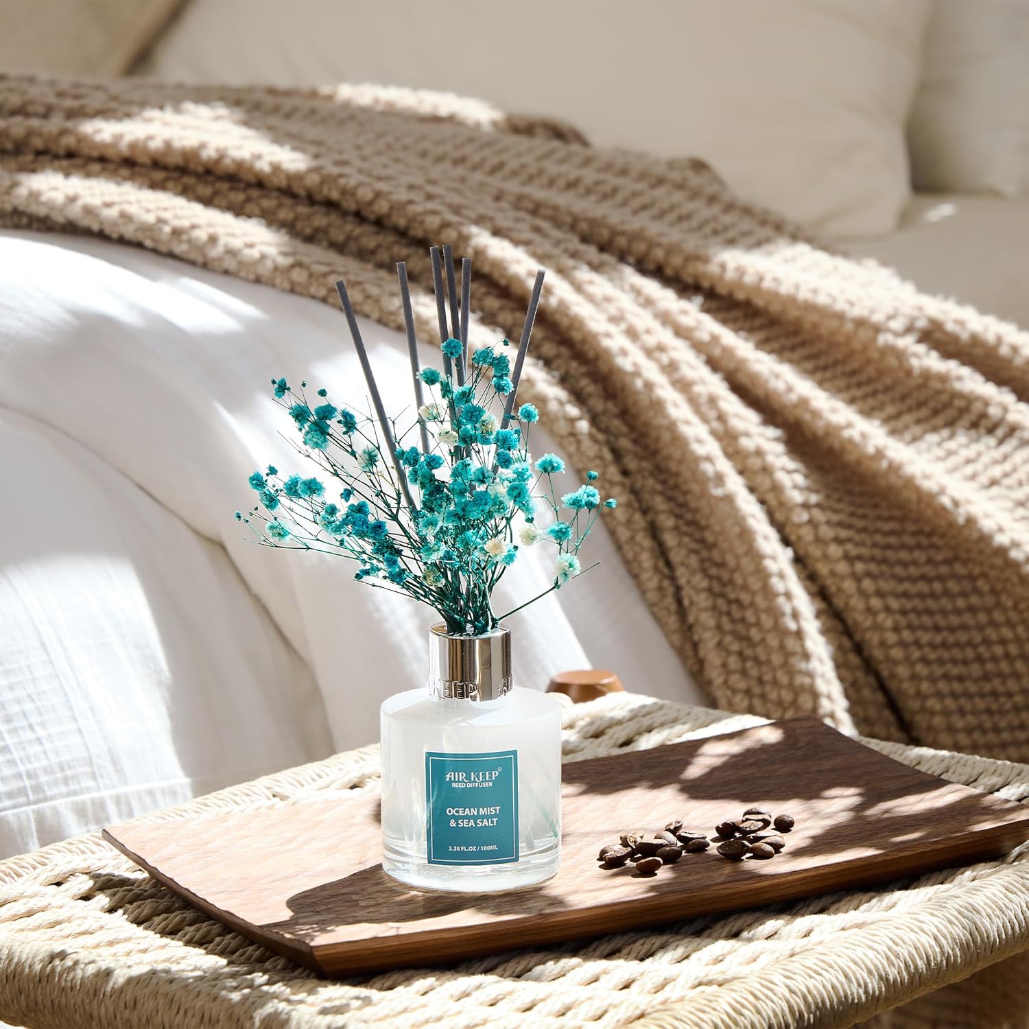 Detalle de Airkeep Diffuseur de Parfum Ocean Mist & Sea Salt – 100 ml, 8 bâtonnets