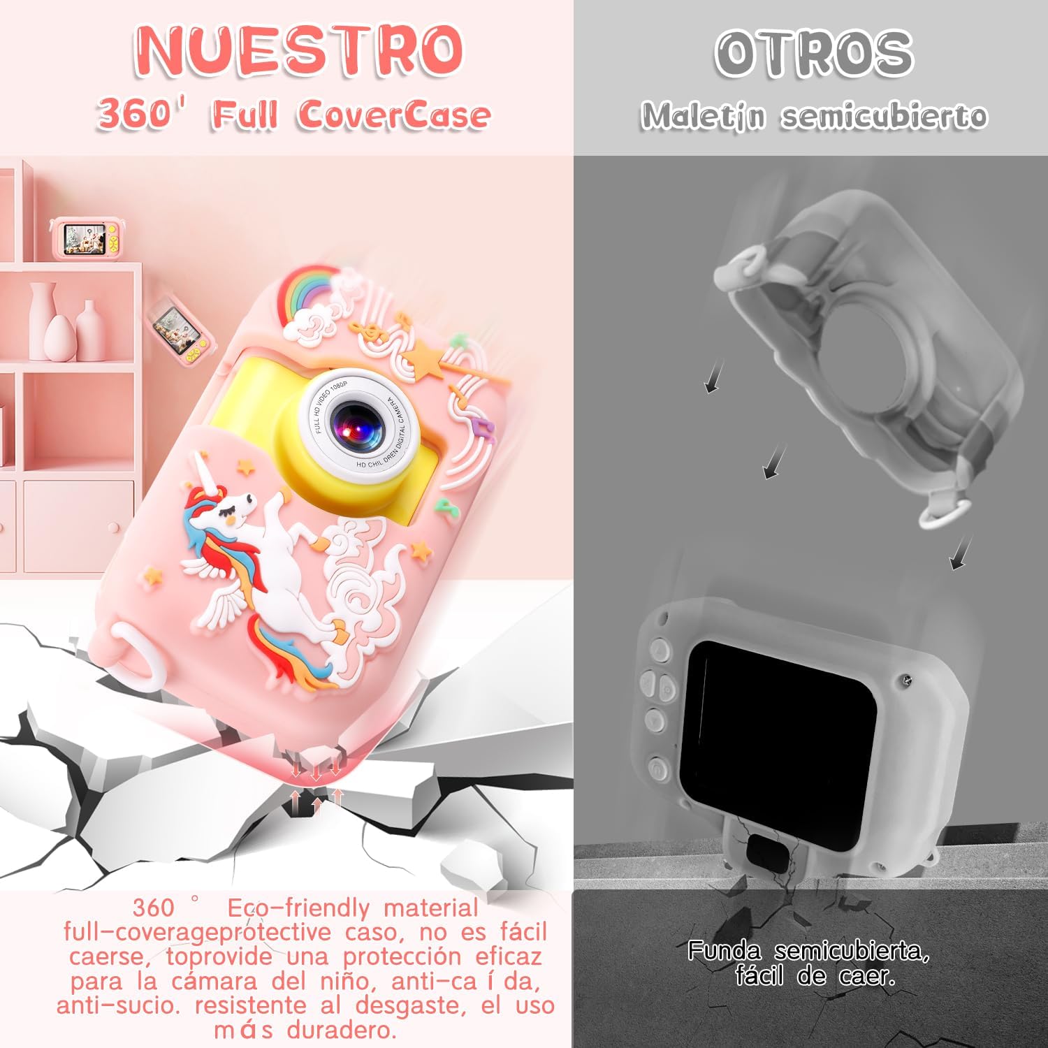 Thumbnail 3 de ARNSSIEN 180 Flip Lens 📸 Cámara Infantil Digital con Funda