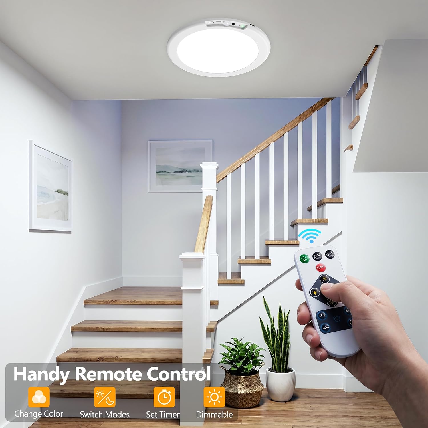 Thumbnail 3 de ODEETRONIC Rechargeable Motion Sensor LED Ceiling Light with Remote