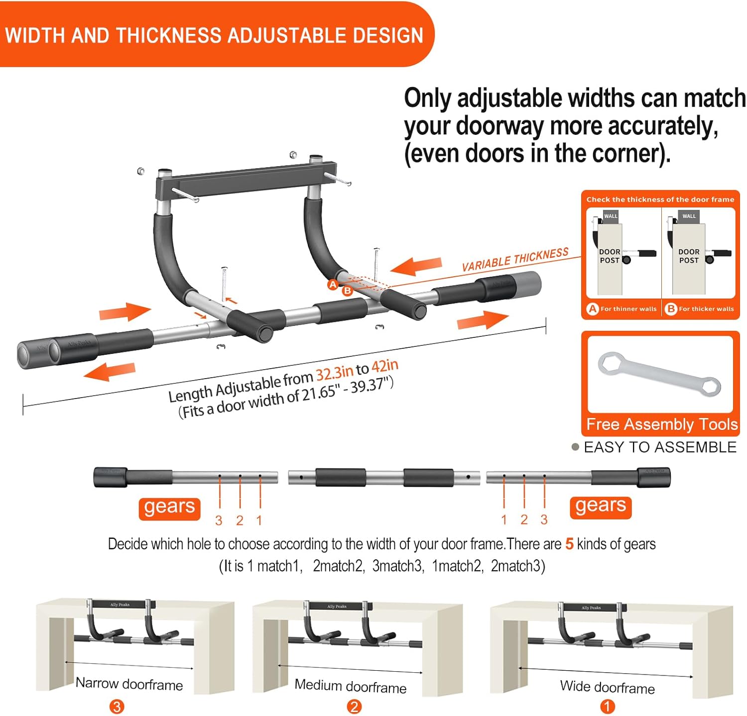 Detalle 2 de Ally Peaks Pull Up Bar adjustable width for doorway 💪🏋
