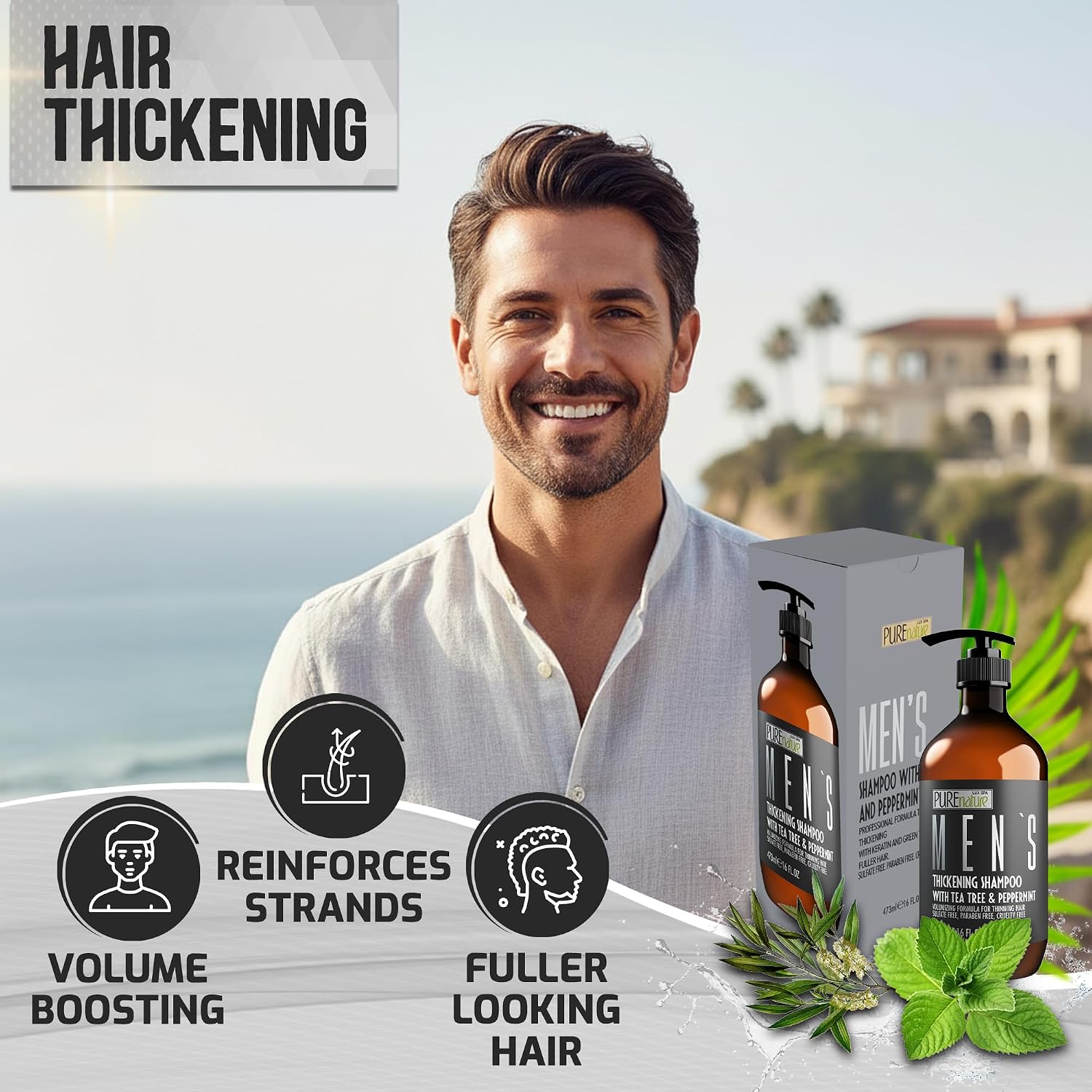 Detalle 1 de Pure Nature Lux Spa Men's Thickening Shampoo, Sulfate-Free, 16 fl oz