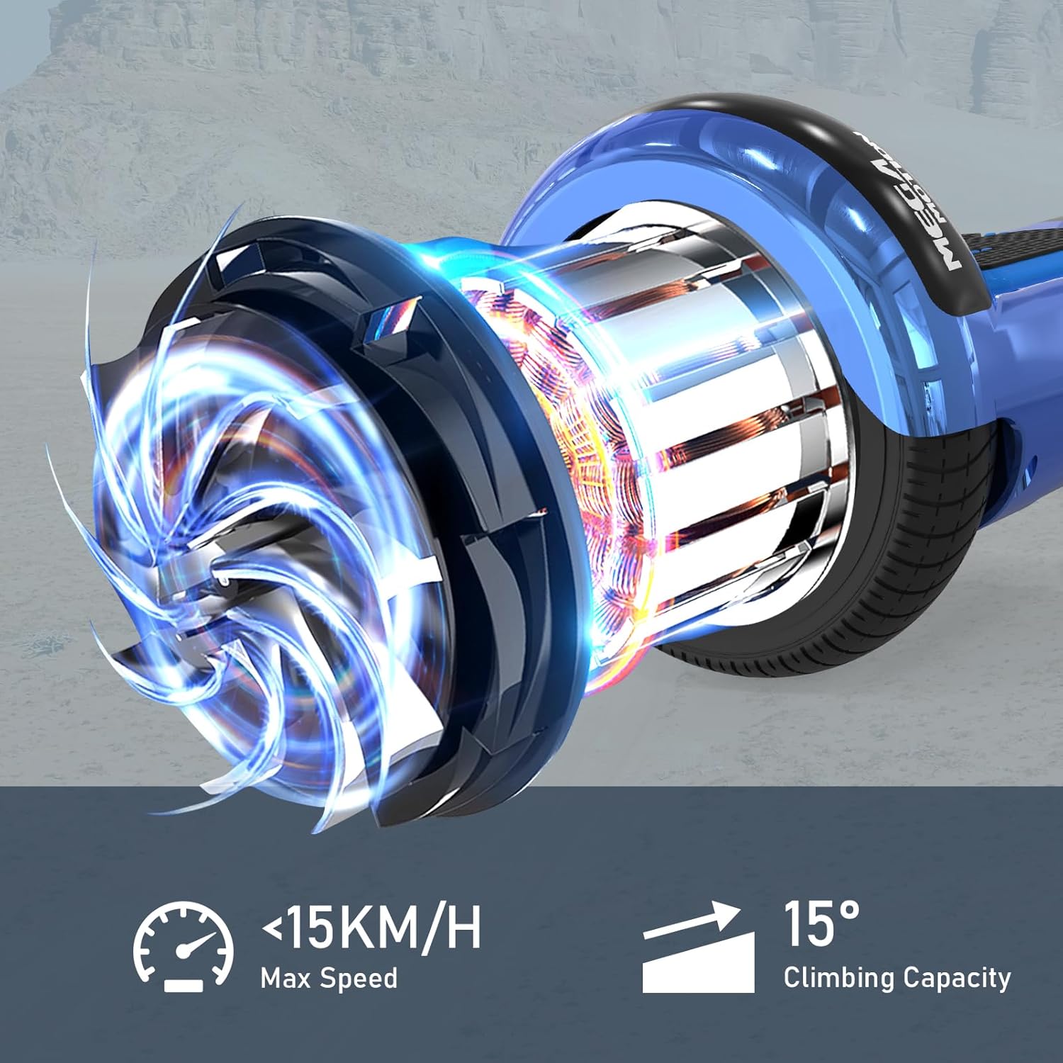 Detalle de MEGA MOTION 6.5 Zoll Hoverboard mit Sitz – sicherer Einstieg, Bluetooth-Lautsprecher und LED-Lichtpaket