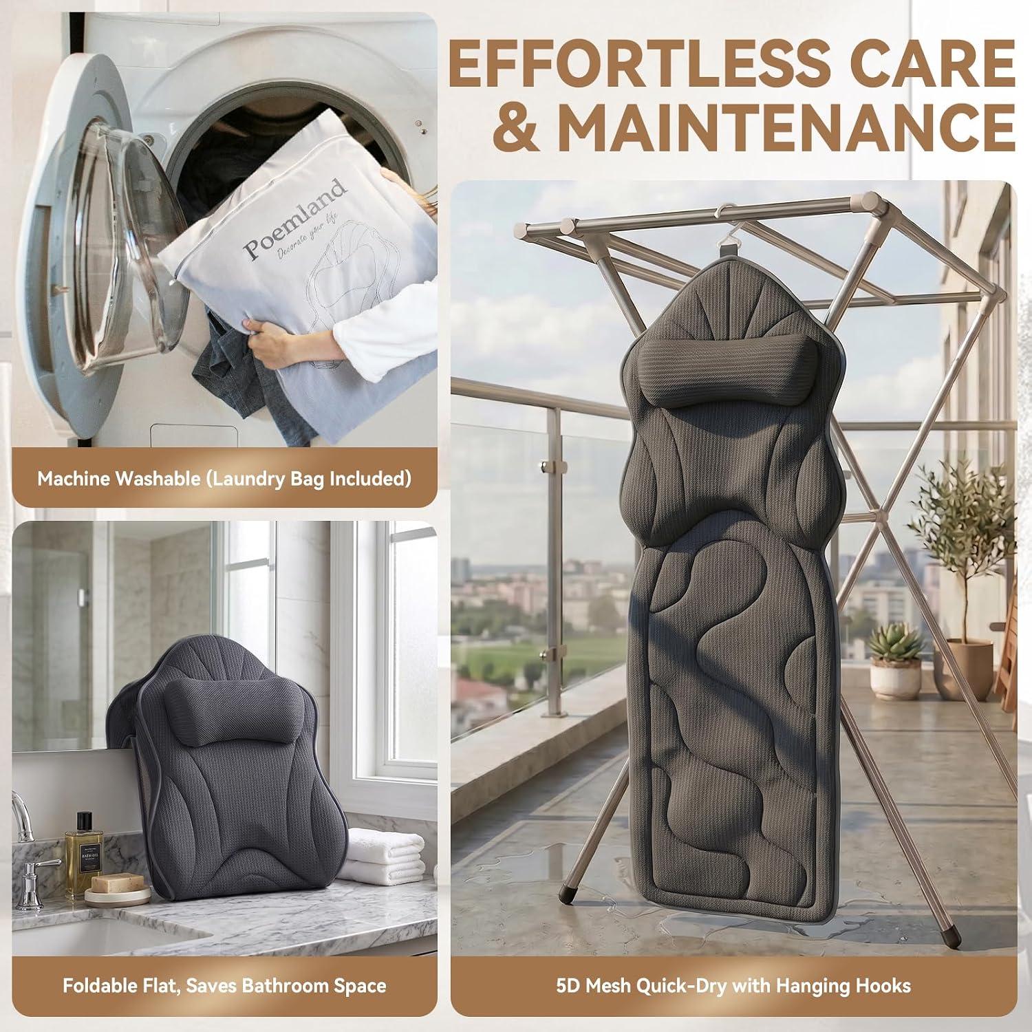 Thumbnail 6 de Poemland Bath Pillow for Tub: Extra Thick Full-Body Support with 5D Mesh Comfort